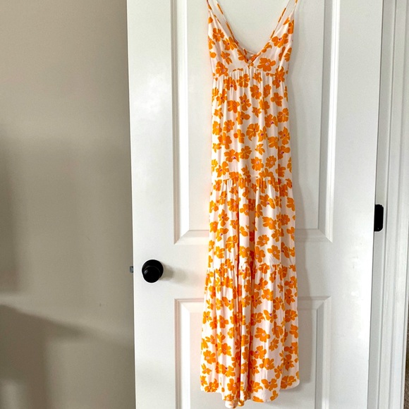 All in Favor “Orange Cream Floral” Print Strappy Tiered Sundress w Halter - Picture 6 of 12